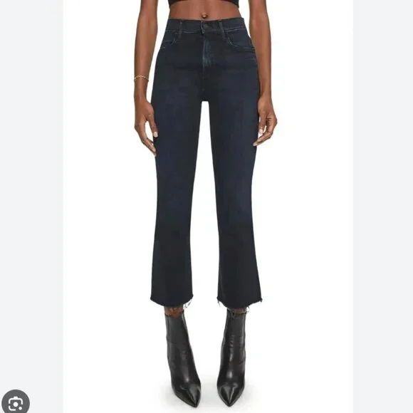 Mother The Hustler Ankle Fray Jeans Night in Paris High Rise Flare Denim Size 28